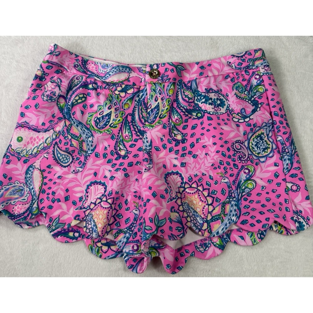 Lilly Pulitzer Shorts 10 Pink Paisley Floral Buttercup Scallop Preppy Resort